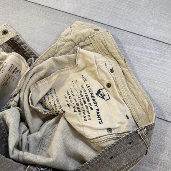 Kuhl Men’s Cargo Utility Pant RIOT Vinatge Patina dye 34x27 Tan Double Knee Work - Picture 11 of 11